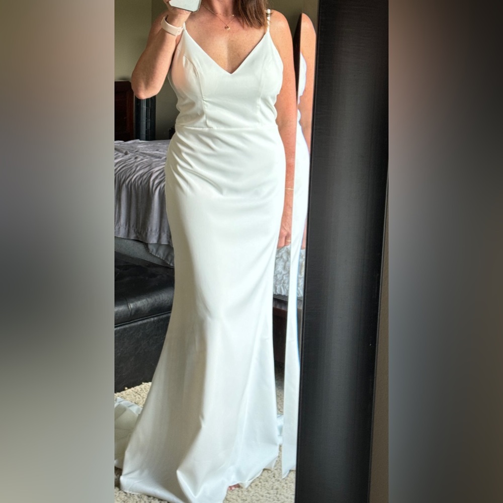 Simple Open Back Fit and Flare Wedding Dress - Picture 3 of 14